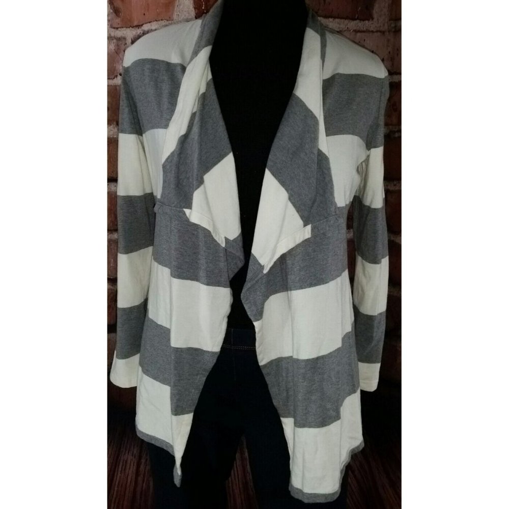 Gray white draped cardigan size Medium Cotton stretch Liz Claiborne Active open